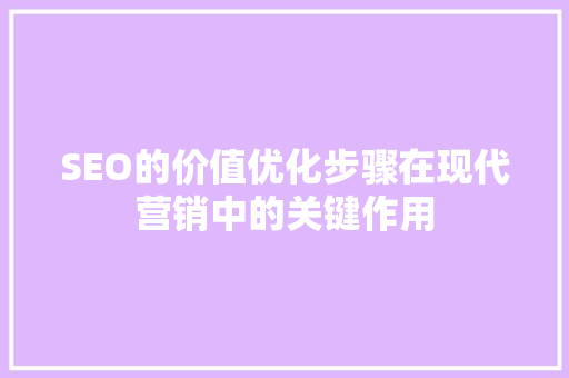 SEO的价值优化步骤在现代营销中的关键作用