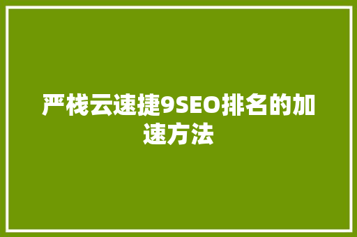 严栈云速捷9SEO排名的加速方法