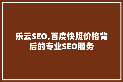 乐云SEO,百度快照价格背后的专业SEO服务