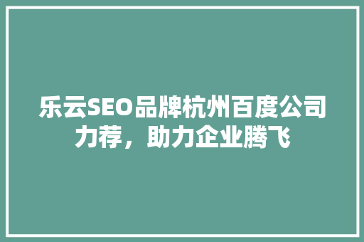 乐云SEO品牌杭州百度公司力荐，助力企业腾飞