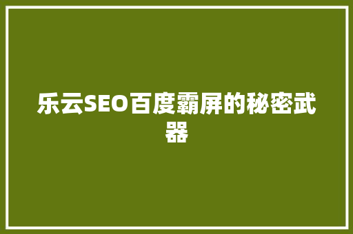 乐云SEO百度霸屏的秘密武器
