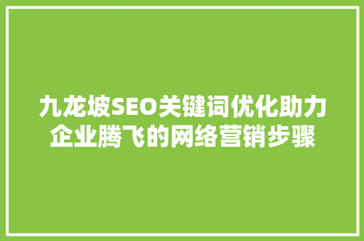 九龙坡SEO关键词优化助力企业腾飞的网络营销步骤
