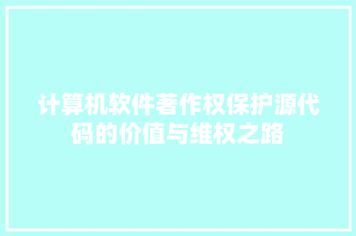计算机软件著作权保护源代码的价值与维权之路
