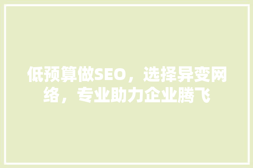 低预算做SEO，选择异变网络，专业助力企业腾飞