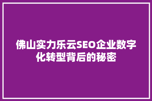佛山实力乐云SEO企业数字化转型背后的秘密