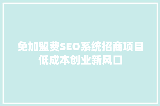 免加盟费SEO系统招商项目低成本创业新风口