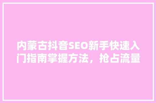 内蒙古抖音SEO新手快速入门指南掌握方法，抢占流量高地