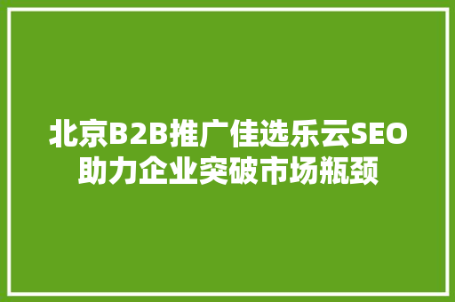 北京B2B推广佳选乐云SEO助力企业突破市场瓶颈