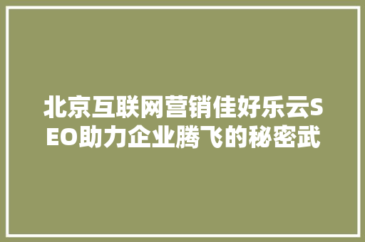 北京互联网营销佳好乐云SEO助力企业腾飞的秘密武器