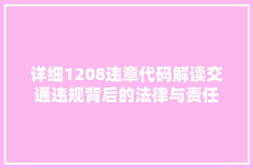 详细1208违章代码解读交通违规背后的法律与责任