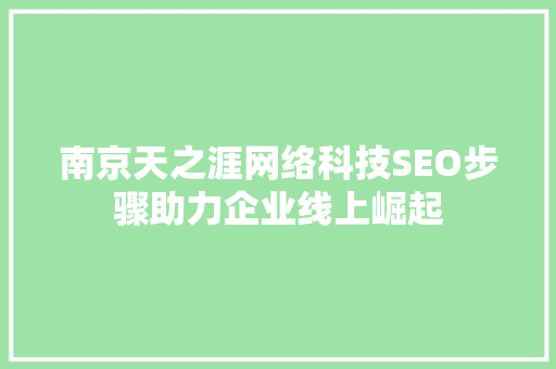 南京天之涯网络科技SEO步骤助力企业线上崛起