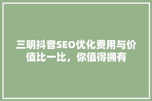 三明抖音SEO优化费用与价值比一比，你值得拥有