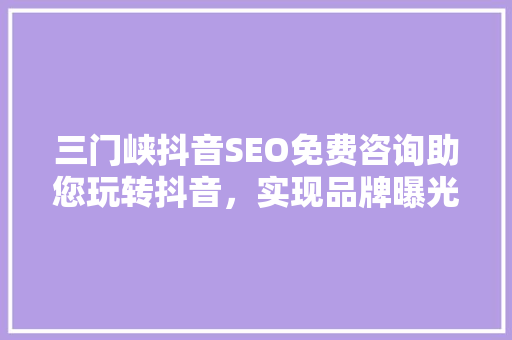 三门峡抖音SEO免费咨询助您玩转抖音，实现品牌曝光与营销新突破