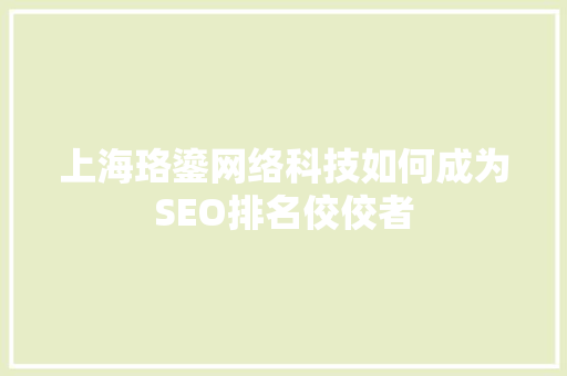 上海珞鎏网络科技如何成为SEO排名佼佼者