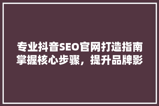 专业抖音SEO官网打造指南掌握核心步骤，提升品牌影响力