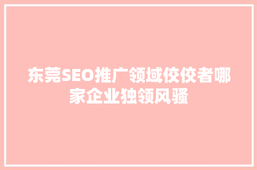 东莞SEO推广领域佼佼者哪家企业独领风骚