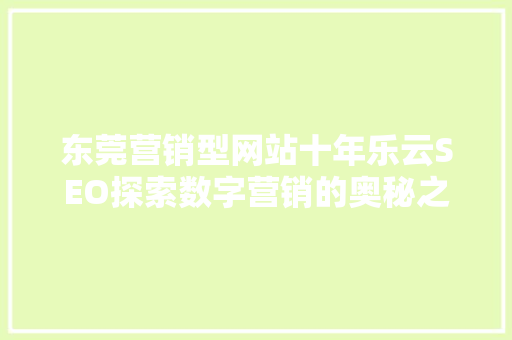 东莞营销型网站十年乐云SEO探索数字营销的奥秘之路