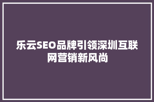 乐云SEO品牌引领深圳互联网营销新风尚