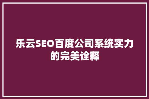 乐云SEO百度公司系统实力的完美诠释