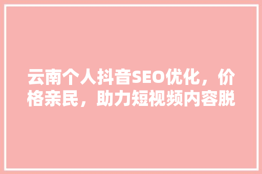 云南个人抖音SEO优化，价格亲民，助力短视频内容脱颖而出