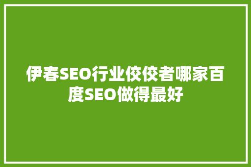 伊春SEO行业佼佼者哪家百度SEO做得最好
