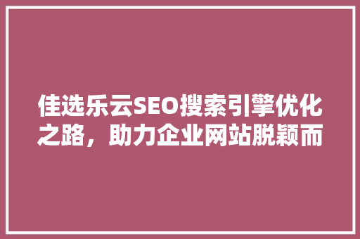 佳选乐云SEO搜索引擎优化之路，助力企业网站脱颖而出