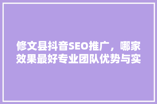 修文县抖音SEO推广，哪家效果最好专业团队优势与实战例子