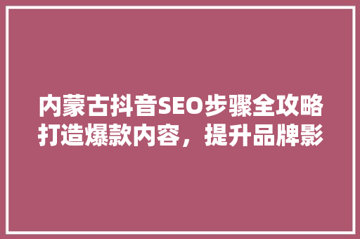 内蒙古抖音SEO步骤全攻略打造爆款内容，提升品牌影响力