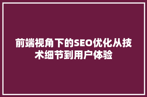 前端视角下的SEO优化从技术细节到用户体验
