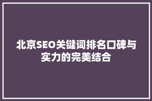 北京SEO关键词排名口碑与实力的完美结合