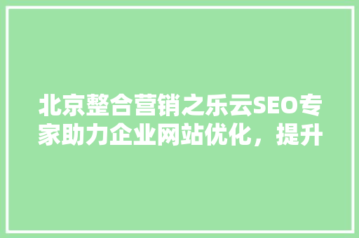 北京整合营销之乐云SEO专家助力企业网站优化，提升网络竞争力