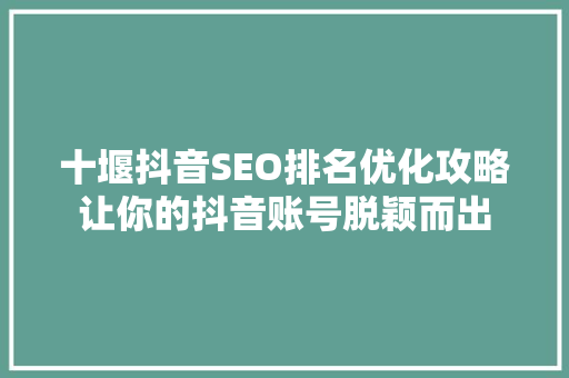 十堰抖音SEO排名优化攻略让你的抖音账号脱颖而出