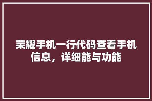 荣耀手机一行代码查看手机信息，详细能与功能