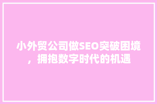 小外贸公司做SEO突破困境，拥抱数字时代的机遇