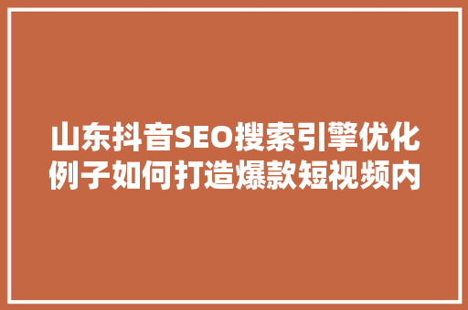 山东抖音SEO搜索引擎优化例子如何打造爆款短视频内容