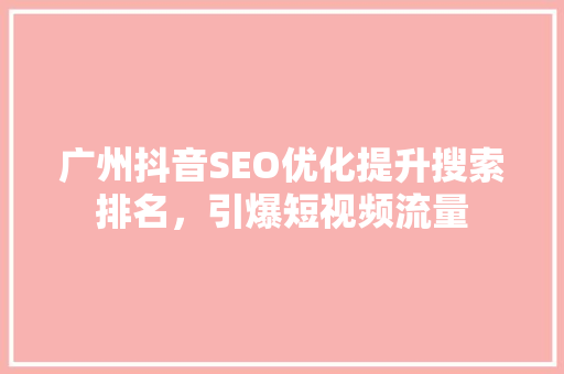 广州抖音SEO优化提升搜索排名，引爆短视频流量