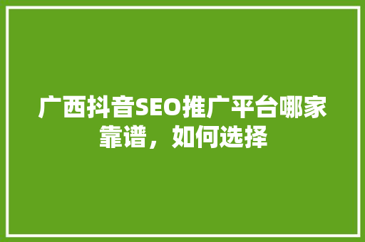 广西抖音SEO推广平台哪家靠谱，如何选择