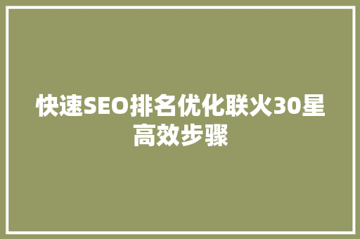 快速SEO排名优化联火30星高效步骤