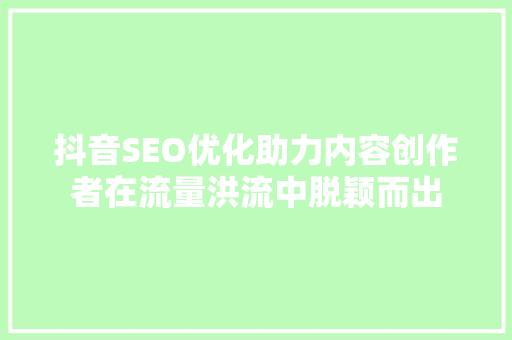 抖音SEO优化助力内容创作者在流量洪流中脱颖而出