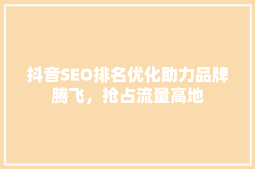 抖音SEO排名优化助力品牌腾飞，抢占流量高地