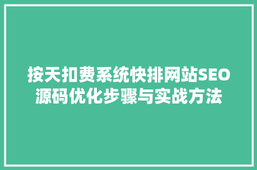 按天扣费系统快排网站SEO源码优化步骤与实战方法