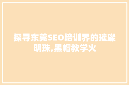 探寻东莞SEO培训界的璀璨明珠,黑帽教学火