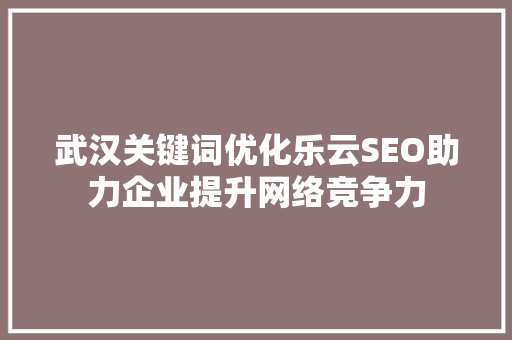武汉关键词优化乐云SEO助力企业提升网络竞争力