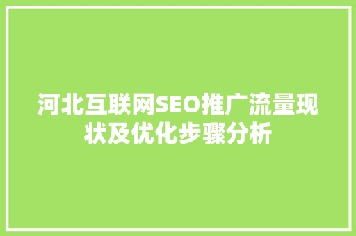 河北互联网SEO推广流量现状及优化步骤分析