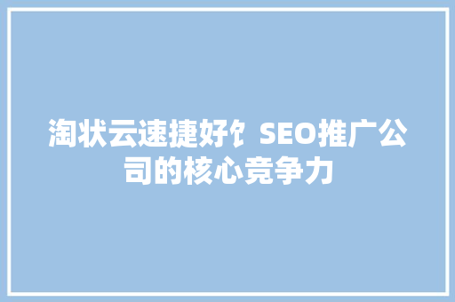淘状云速捷好饣SEO推广公司的核心竞争力
