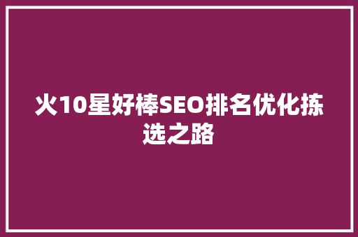 火10星好棒SEO排名优化拣选之路