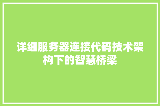 详细服务器连接代码技术架构下的智慧桥梁