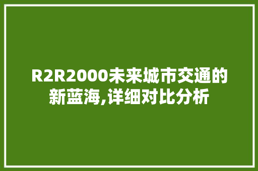 R2R2000未来城市交通的新蓝海,详细对比分析