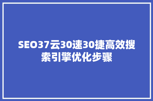 SEO37云30速30捷高效搜索引擎优化步骤