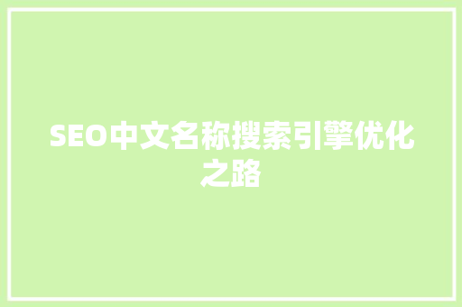 SEO中文名称搜索引擎优化之路